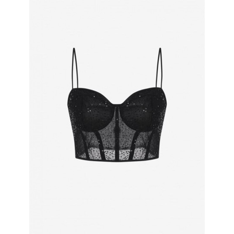 Lace Sequined Crop Corset Camisole JN5594