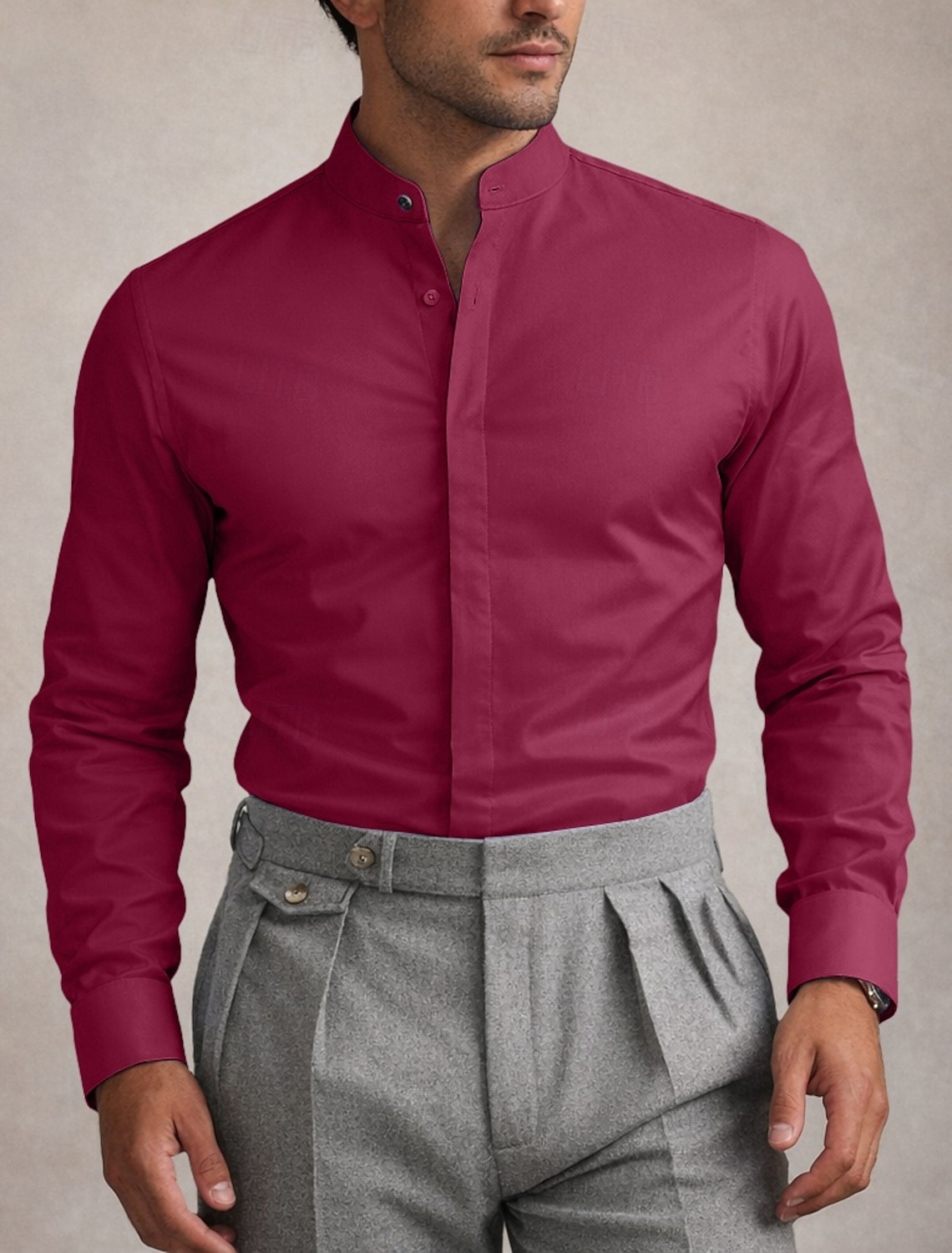 Men's Shirt Dress Shirt Non Iron Shirt Plain Daily Business Light Yellow Light Blue Black White Long Sleeve Grandad Collar All Seasons Clothing Apparel