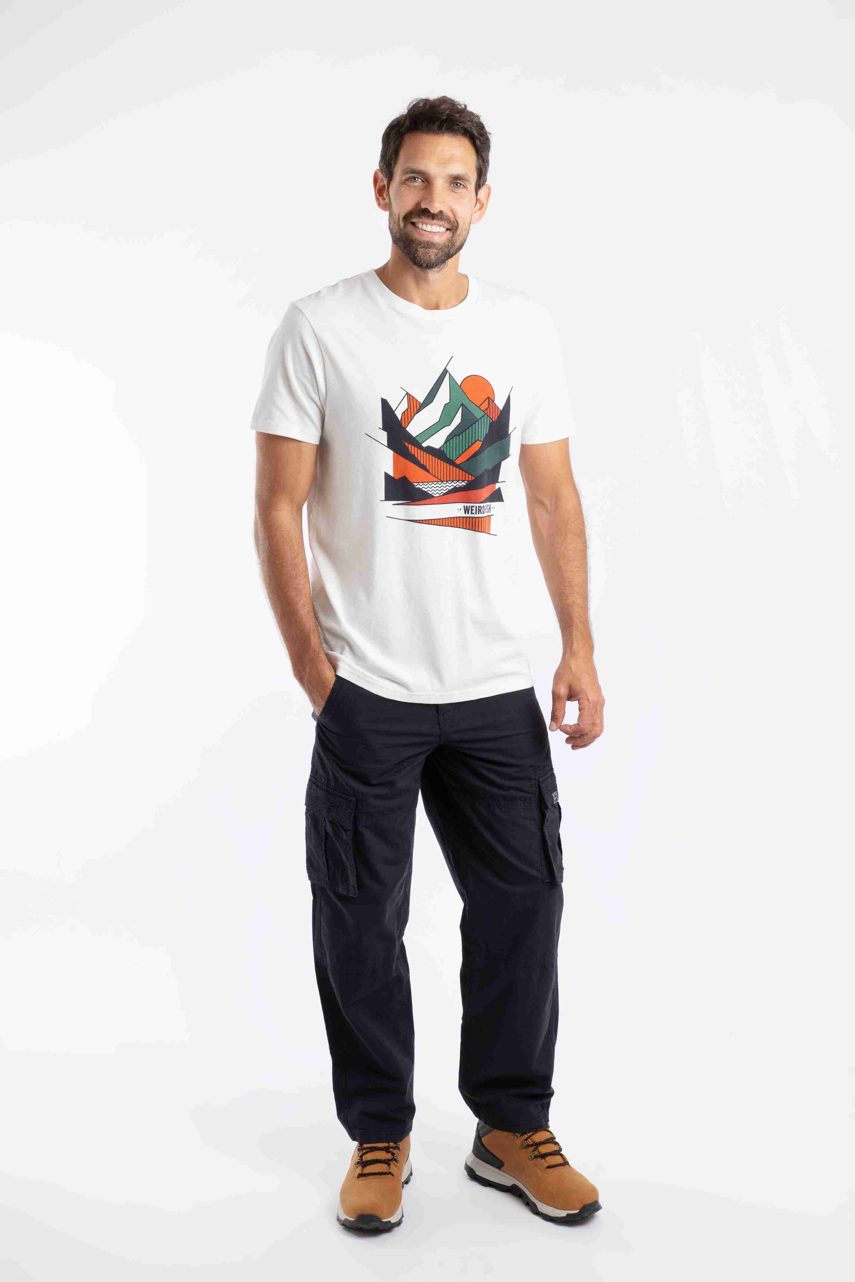 Aspect Mountains Front Print Graphic T-Shirt Dusty White