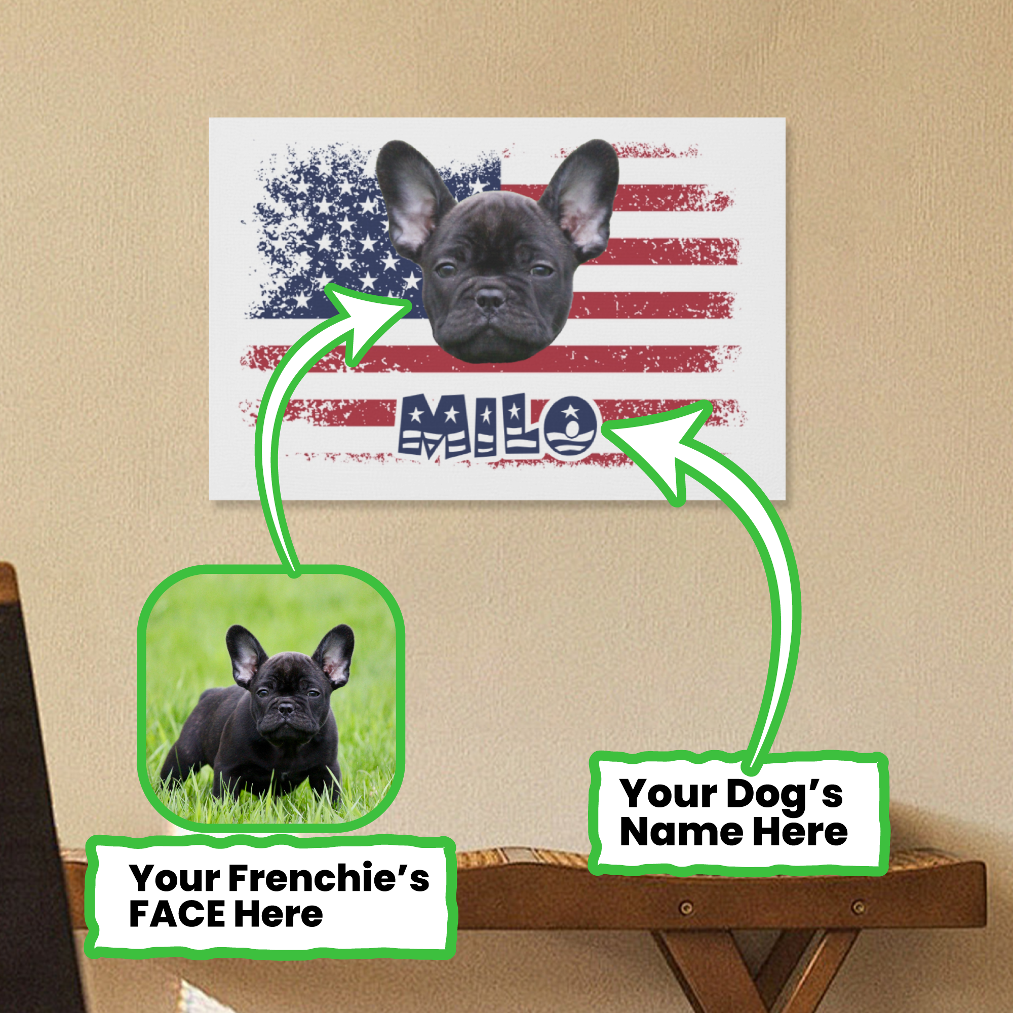 Minimal-Aesthetic Steel - Personalized Adorable Frenchie Canvas Wall ...