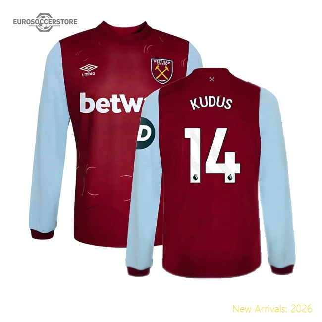 Outstanding 2023-2024 West Ham Long Sleeve Home Shirt (kudus 14)