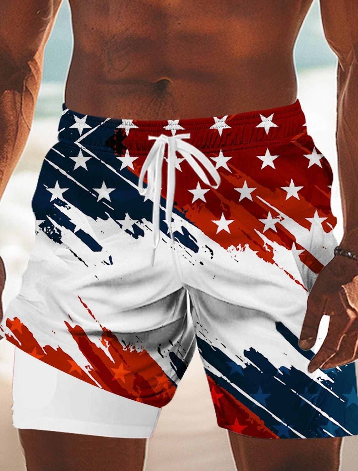 Men's 4th of July U.S. 250th Anniversary US Flag Lined Shorts 2 in 1 Board Shorts Swim Shorts Mid Waist Patriotic Holiday Side Pockets With Compression Liner Elastic Drawstring Waist Designer