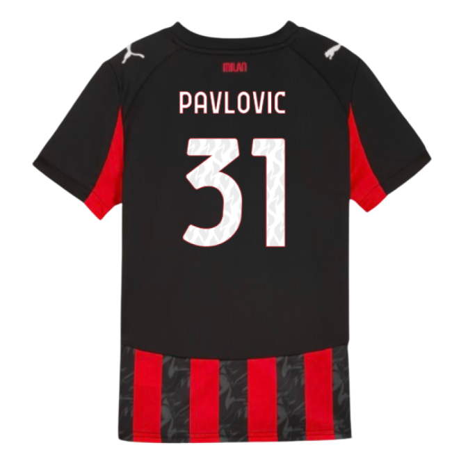 Acm Ac Milan Home Shirt Kids Pavlovic #31 Top Tier Enthusiastic 20...