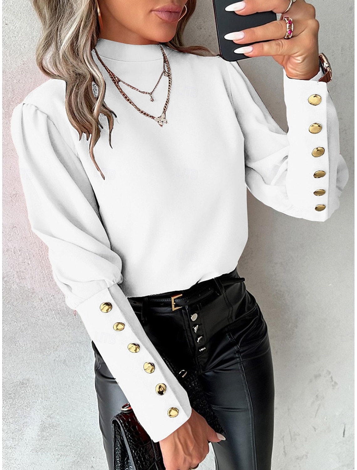 Women's Shirt Blouse Elegant Ladies Stylish Solid Color Long Sleeve High Neck Lace Buttons Slim Work Spring Fall Winter