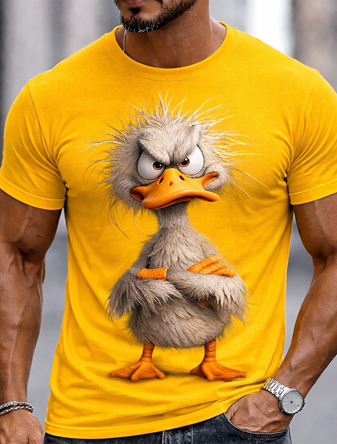 Men's Angry Shark Arms Crossed Baring Teeth Grumpy Cartoon Funny Humorous Quirky Short Sleeve T-Shirt Graphic Casual Fit Streetwear Daily Wear Designer Clothing Apparel S M L XL XXL XXXL
