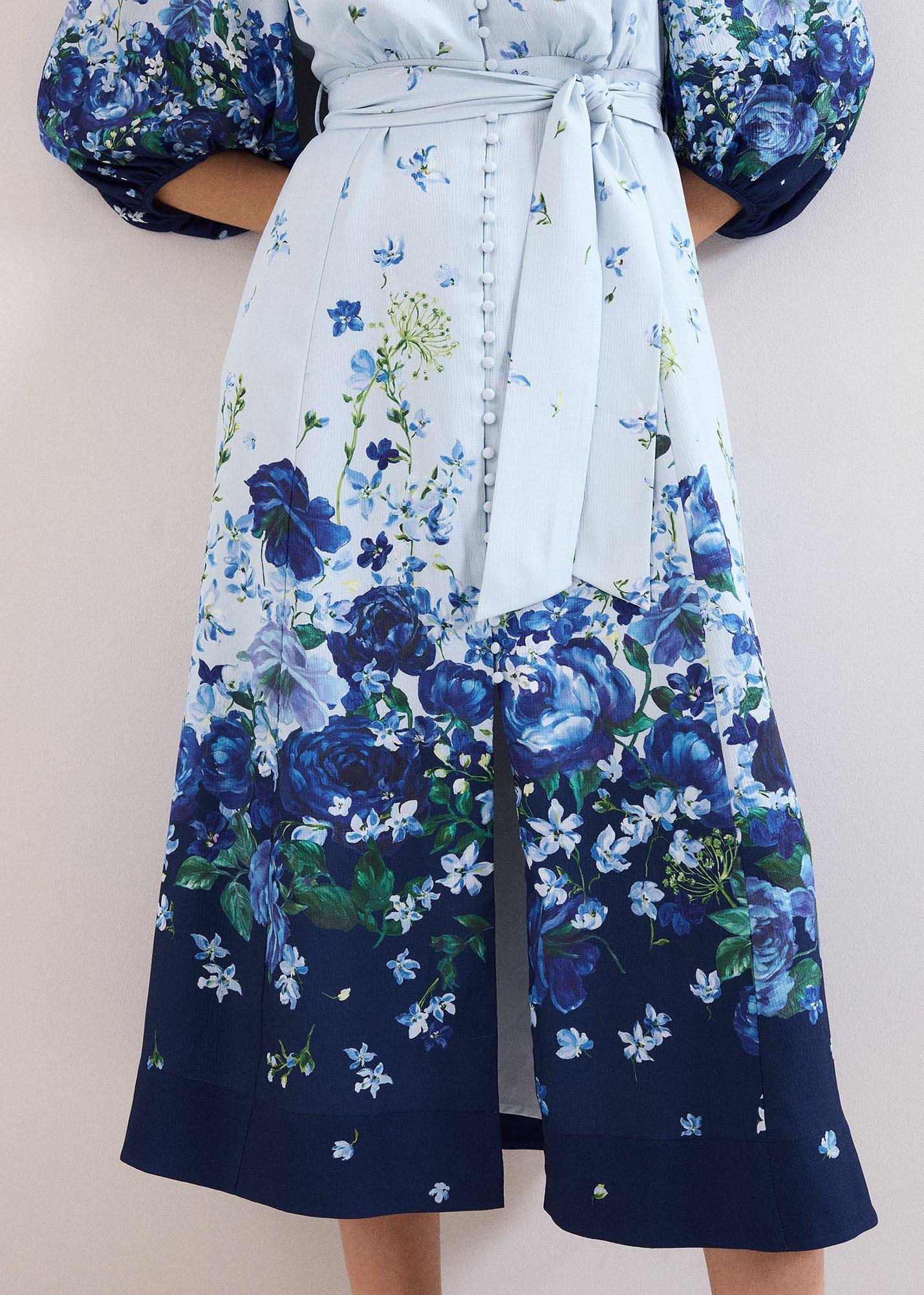 Petite Noella Blue Floral Shirt Midaxi Dress