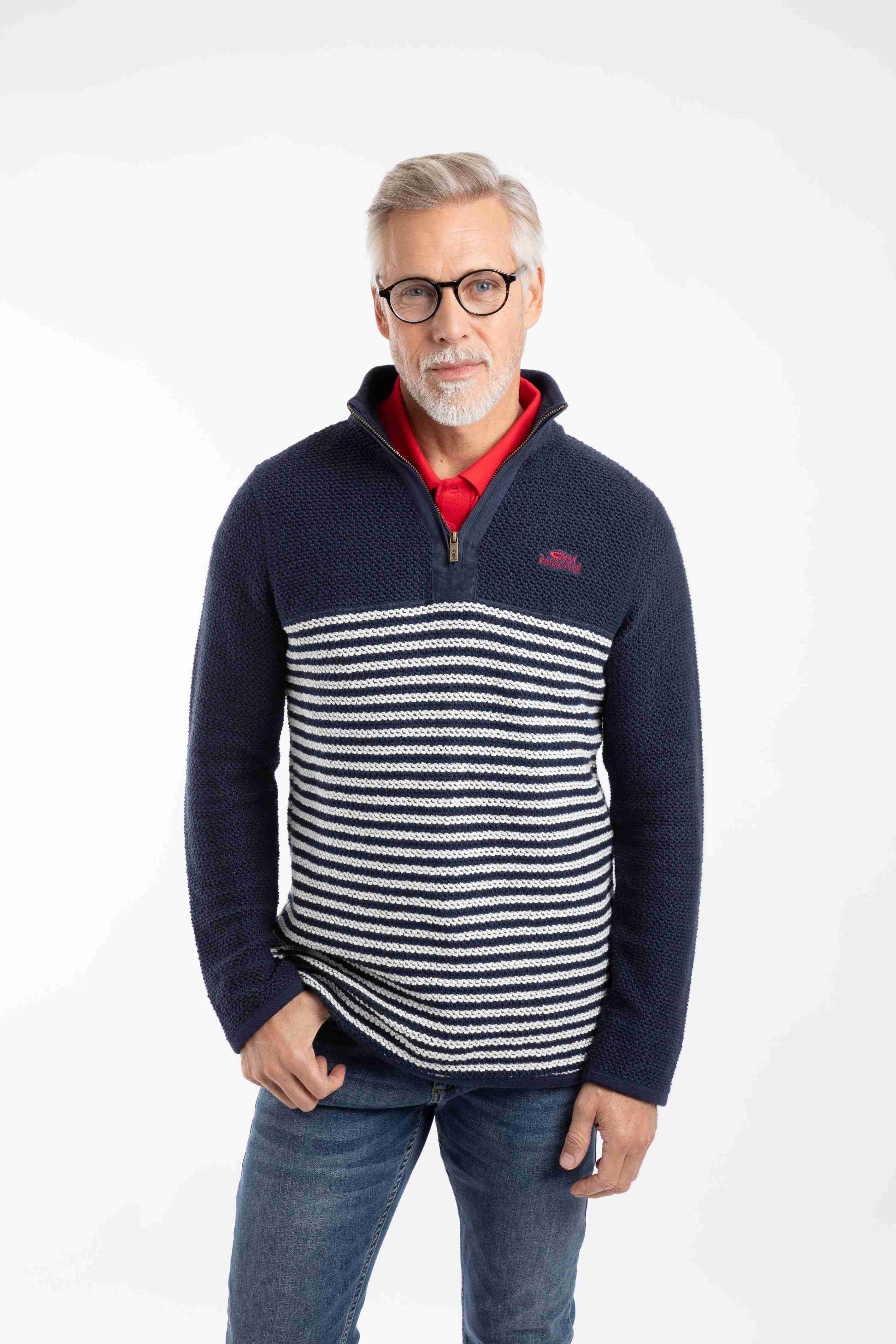 Gable 1/4 Zip Striped Macaroni Sweatshirt Rich Navy