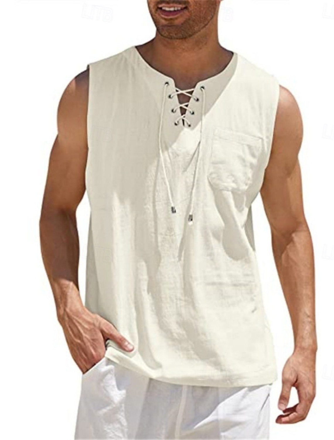 Men's Tank Top Vest Undershirt Sleeveless Shirt Sleeveless V Neck Summer Spring Plain Fashion Classic Comfortable Drawstring Casual Gym Street Black White Navy Blue Top Tee for Men