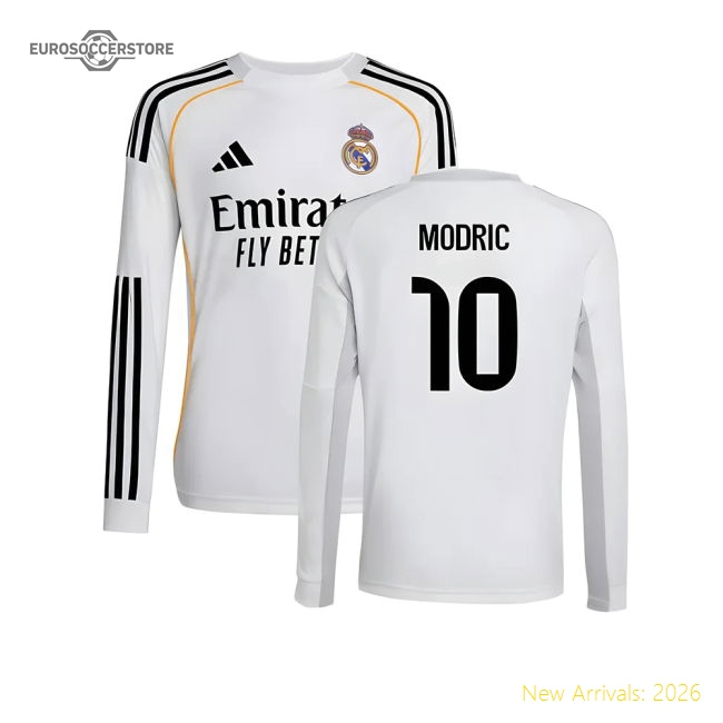 Top-Quality 2025-2026 Real Madrid Long Sleeve Home Shirt (Kids) (Modric