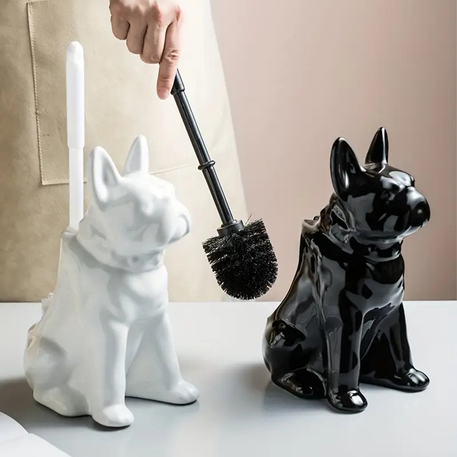 LooPup French Bulldog Toilet Brush Set – Cute Ceramic Dog Holder with Cleaning Brush