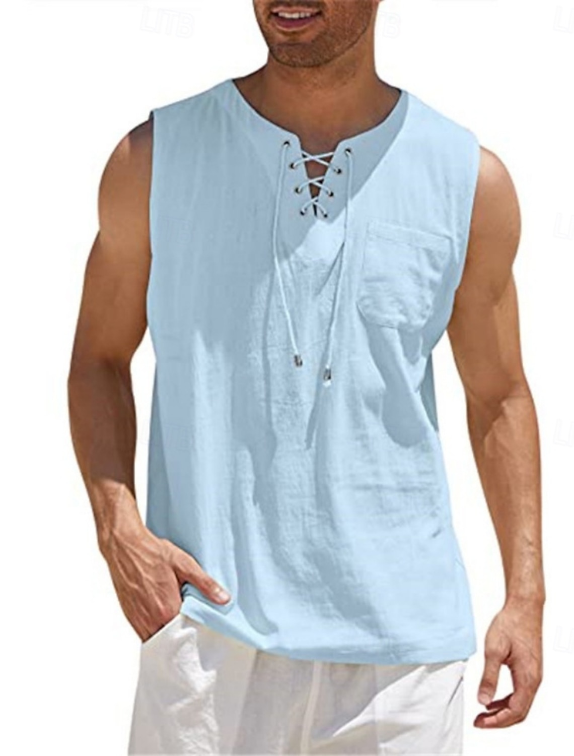 Men's Tank Top Vest Undershirt Sleeveless Shirt Sleeveless V Neck Summer Spring Plain Fashion Classic Comfortable Drawstring Casual Gym Street Black White Navy Blue Top Tee for Men