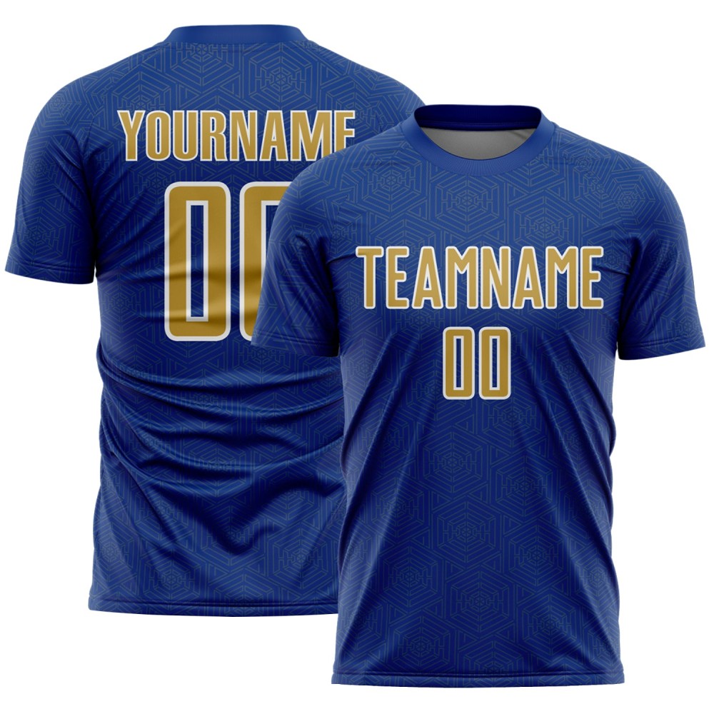 Gold-White Geometric Soccer Shape Royal Old Sports Sublimation Uniform Jersey Custom