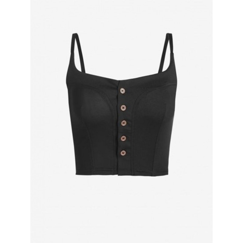 Solid Cropped Button Front Cami Top ZS8004