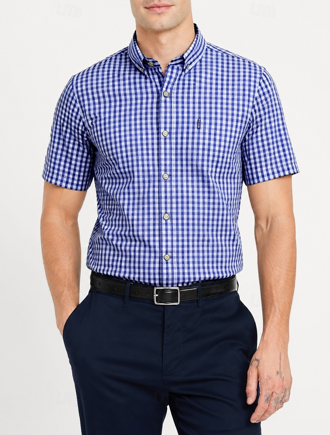 Men's Shirt Dress Shirt Button Down Shirt Plaid Casual Daily Blue Black Red Navy Blue Short Sleeve Turndown Summer Clothing Apparel Classic