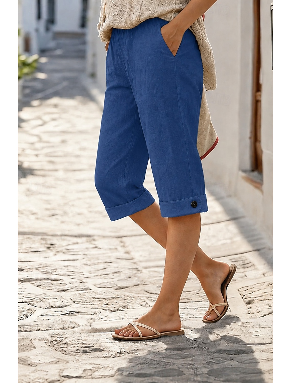 Women's Capri Pants Vacation Basic Calf-Length High Waist Comfortable Inelastic Daily Wear Black White Dark navy Light Blue Summer Spring Regular Fit