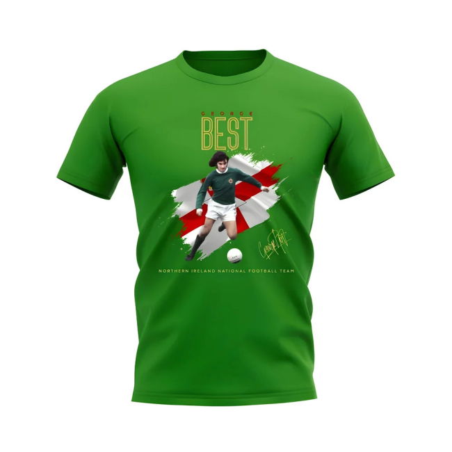 George Best Northern Ireland Image T-Shirt (Green) Performance