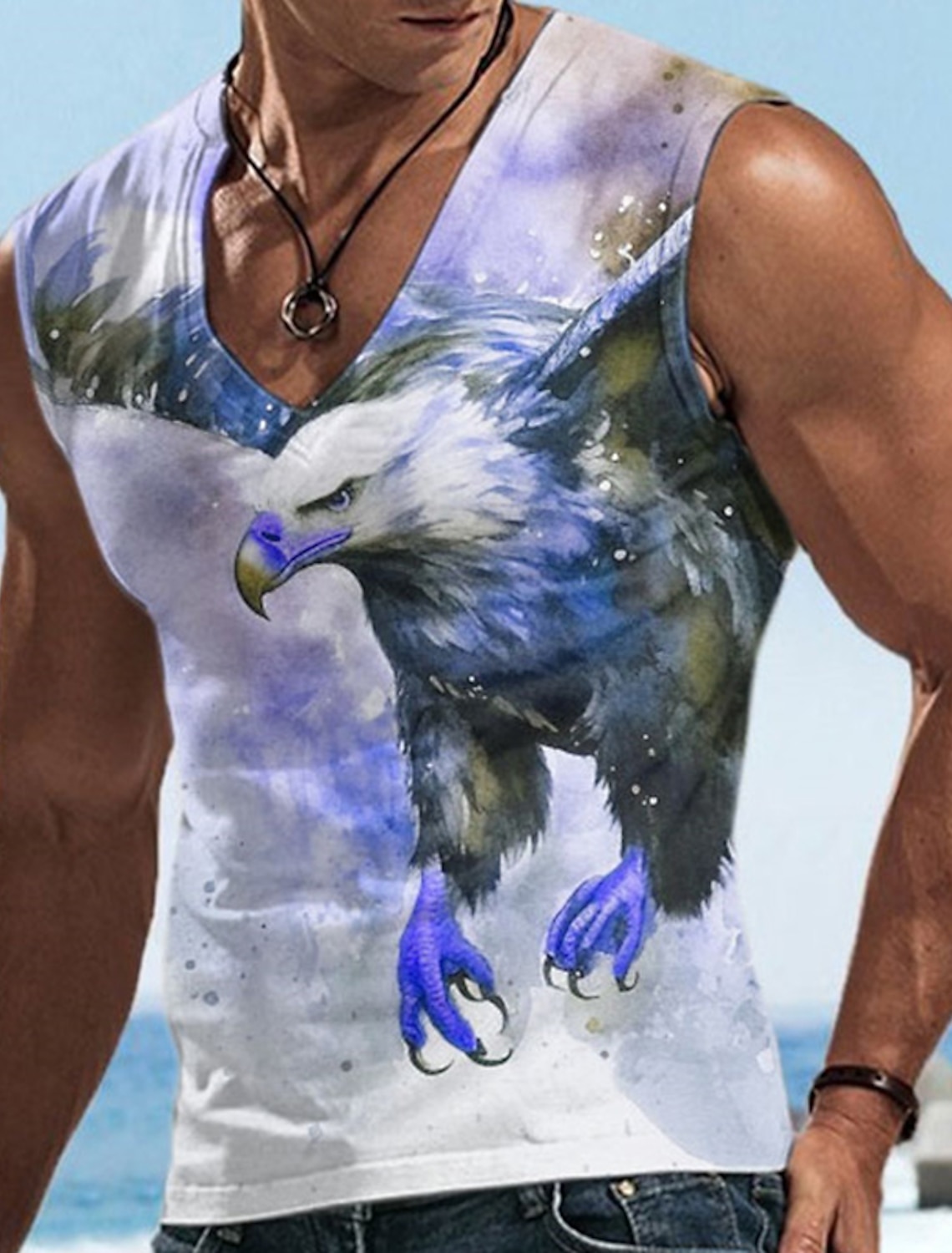 Men's Graphic Animal Wolf Vest Top Sleeveless T Shirt for Men Sleeveless Cap Sleeve T shirt 3D Print Crew Neck Shirt Fashion Designer Muscle Daily Sports Gym White Blue Brown Spring & Summer Clothing