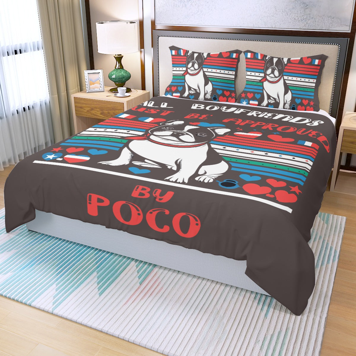 Durable Boyfriend - Custom Bedding Set With Frenchie's Name for Short...