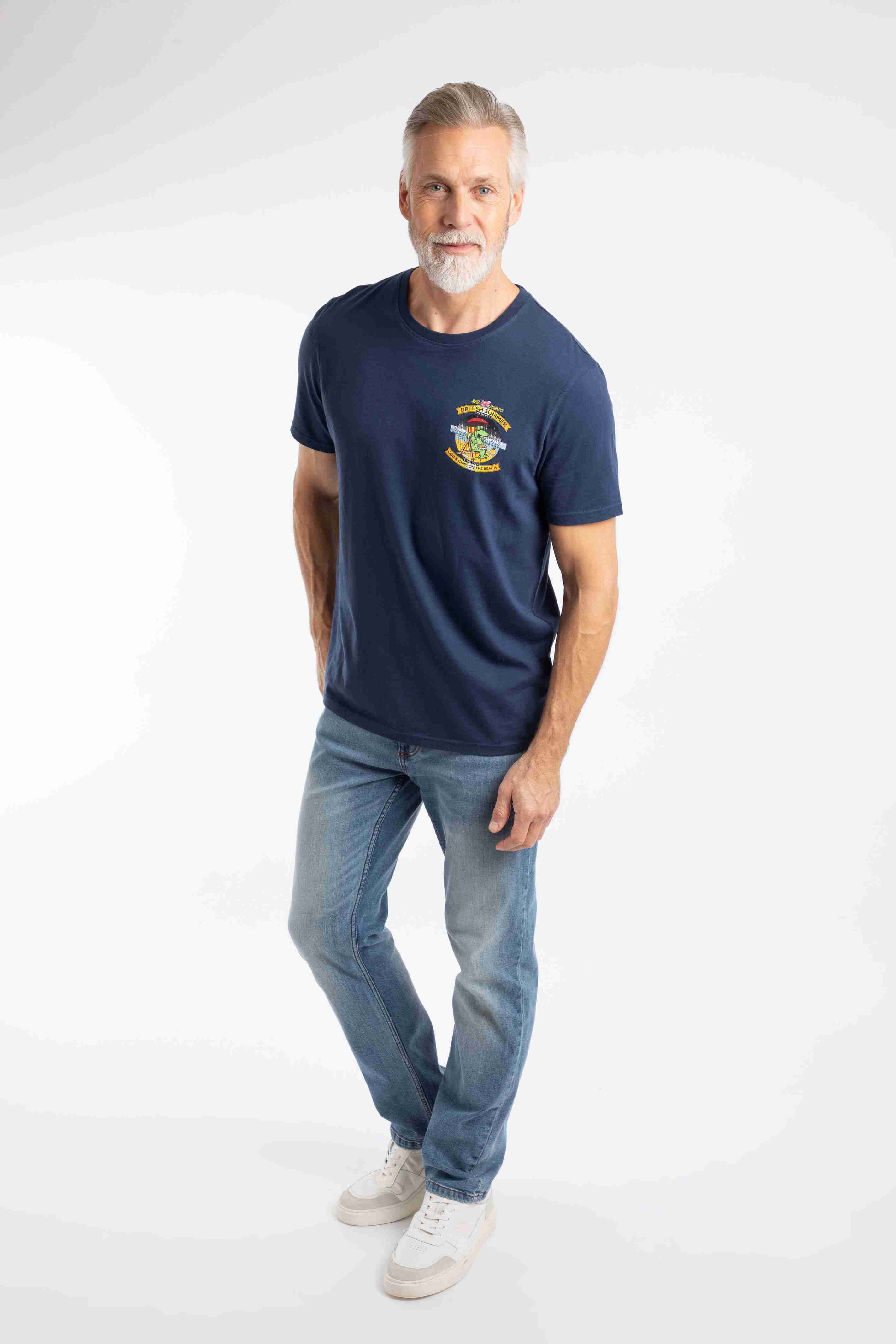 Cod and Chips Back Print Artist T-Shirt Dark Blue