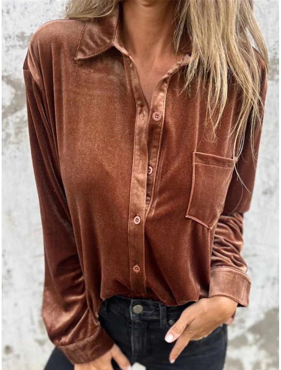 Women's Shirt Blouse Basic Casual Solid Color Regular Tops Long Sleeve Shirt Collar Buttons Regular Fit Daily Fall Winter