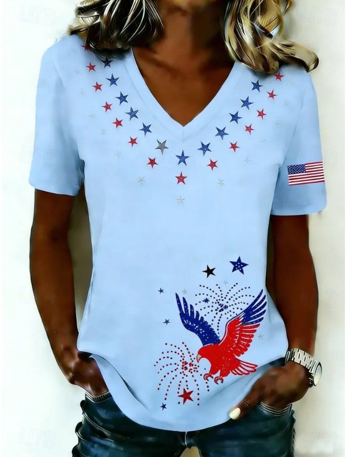 American Independence Day Women's T Shirt Print Graphic Plants Vintage Stylish Classic Short Sleeve Crew Neck Regular Tops Casual Daily Blue Brown Green Summer Spring PEACE