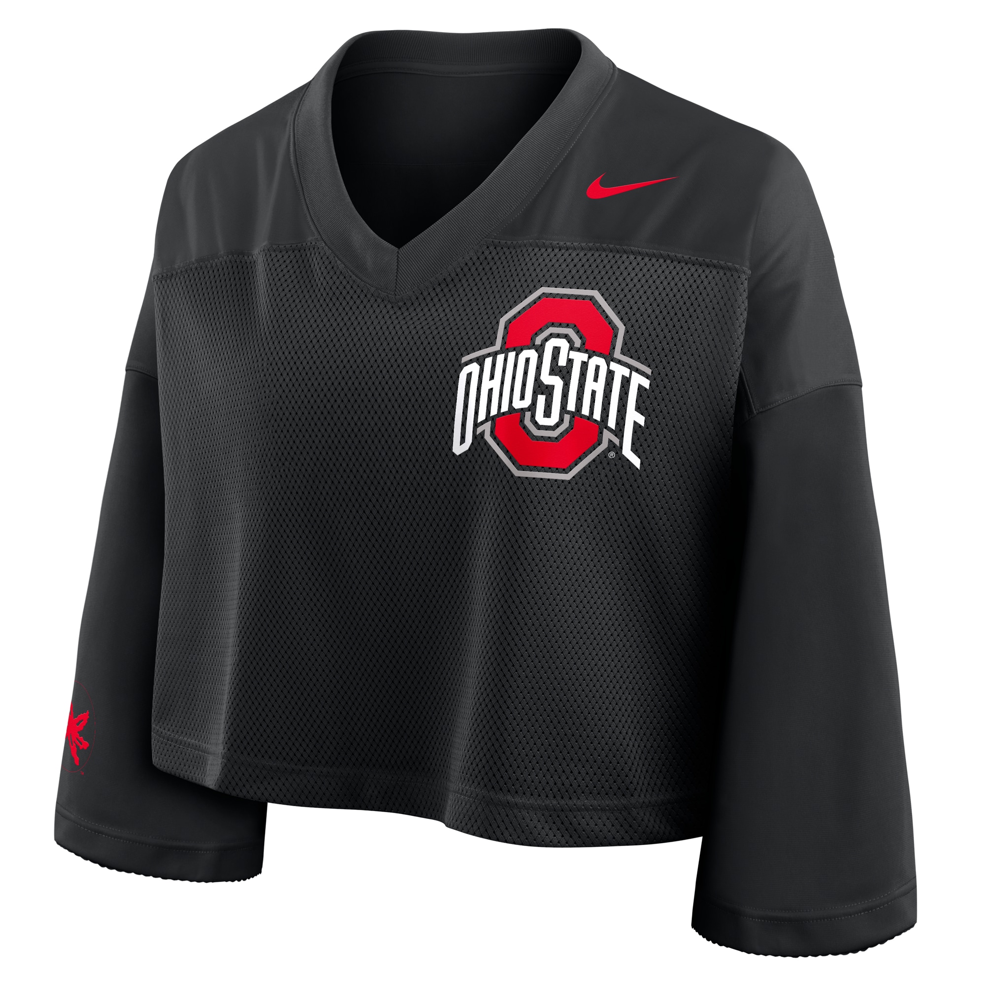 [NJP] Ohio State Buckeyes Women's Cropped Mesh Dri-FIT Fashion Jersey - Black