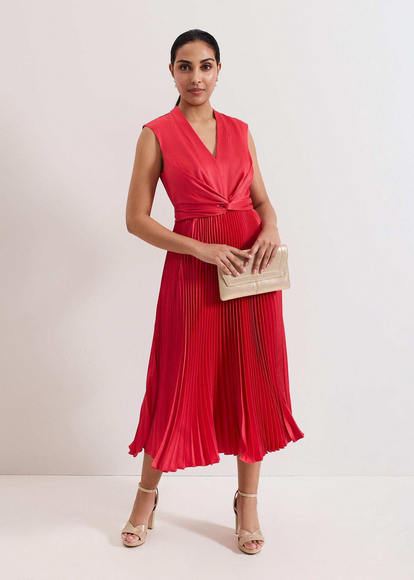 Petite Celestia Wrap Front Pleat Midi Dress