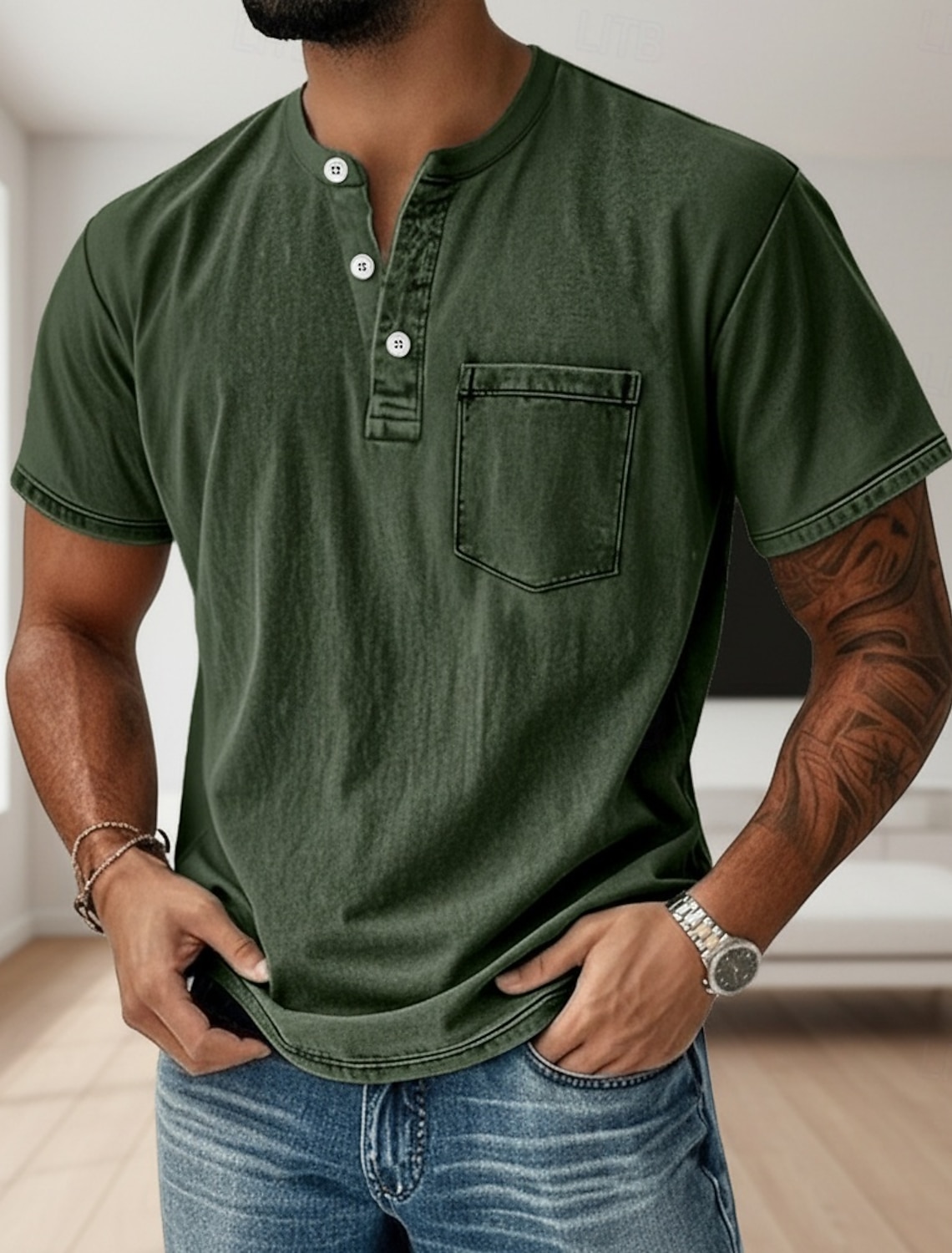 SoftFade™ Men's Henley Shirt 100% Cotton Acid Wash Shirt T shirt Tee Short Sleeve Solid Retro Vintage Casual Vintage Style Washed Henley Casual Summer Spring Fall Black Pink Henley T-Shirt