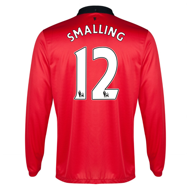 13-14 Manchester United 12 Smalling Home Long Sleeve Jersey Shirt -
