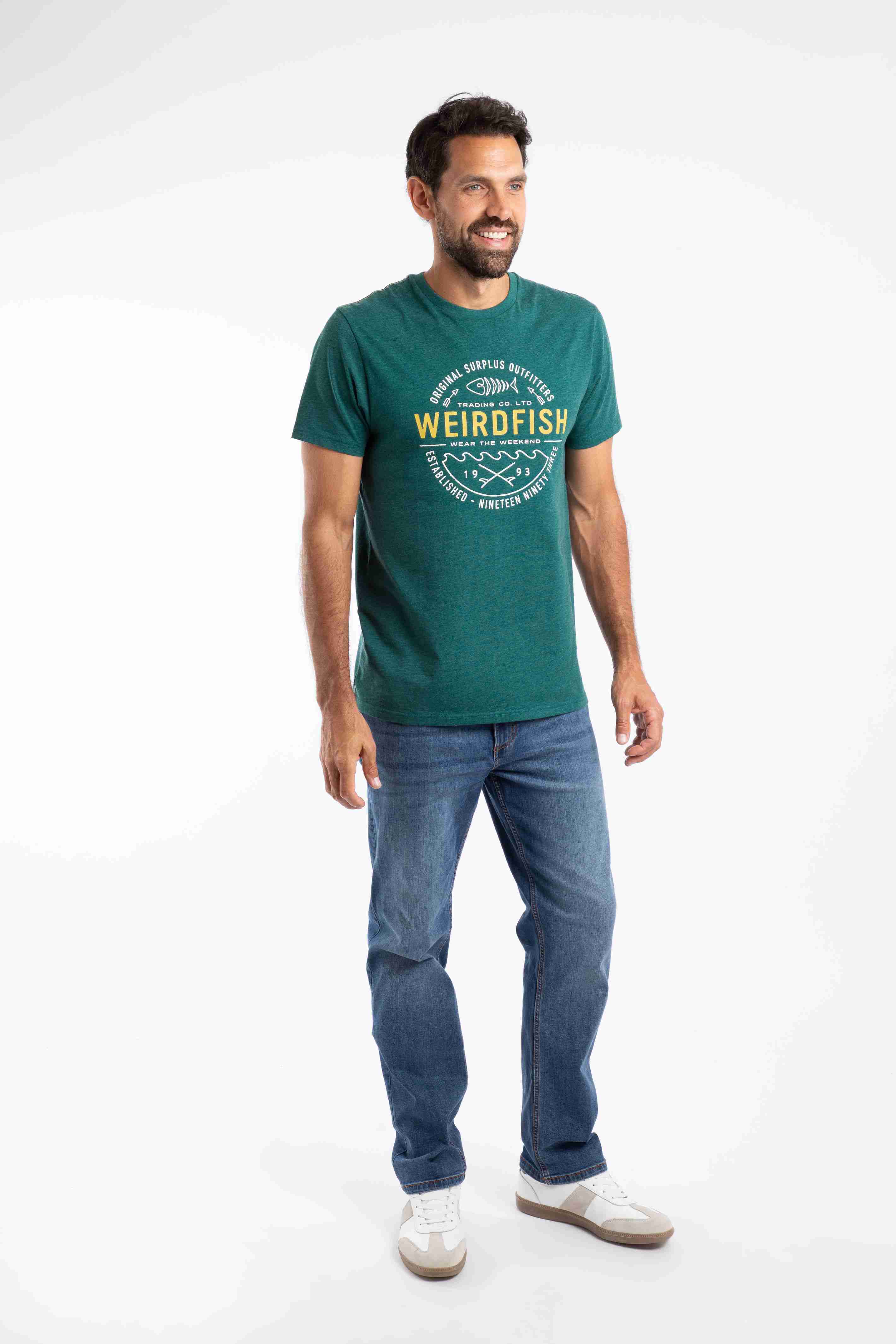 Waves Front Print Graphic T-Shirt Forest Green
