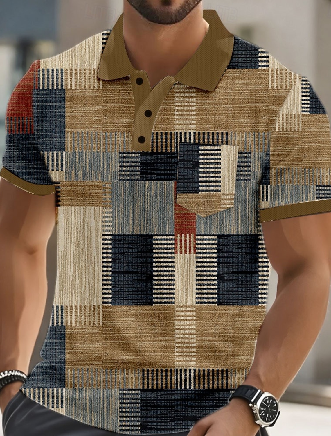 Men's Color Block Polo Short Sleeve Polo Shirts Collared Shirts Casual Outdoor Athleisure Daily Wear 3D Print Buttons Summer Blue Purple Brown