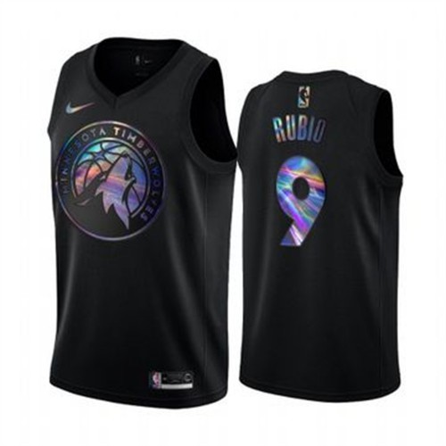 Nike Minnesota Timberwolves #9 Ricky Rubio Mens Iridescent Holographic Collection NBA Jersey ¨C Black Mens