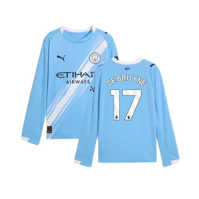 vintage 2025-2026 Man City Long Sleeve Home Shirt (Kids) (De Bruyne...