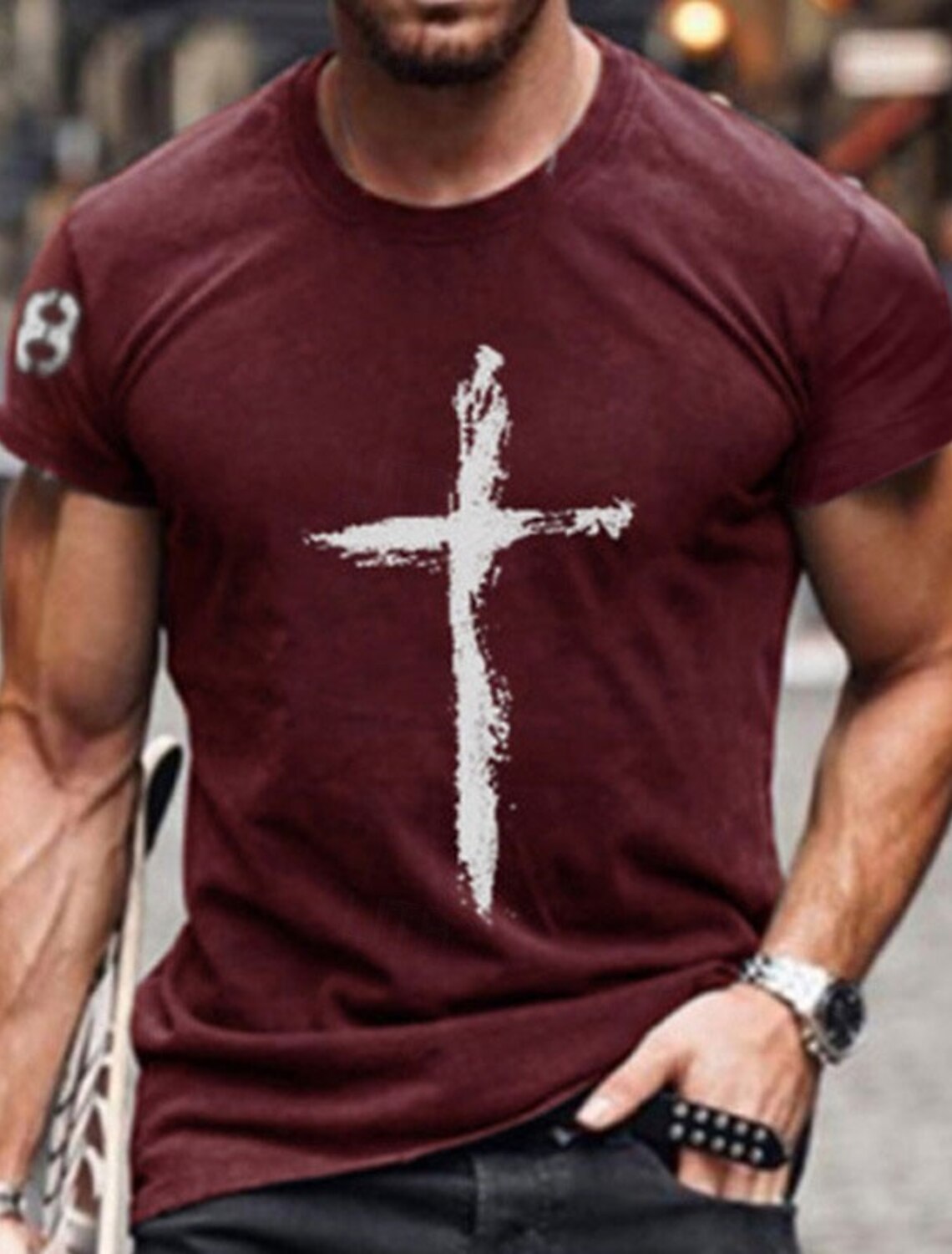 Men's Templar Cross Letter T Shirt Graphic Tee Christian Shirts Short