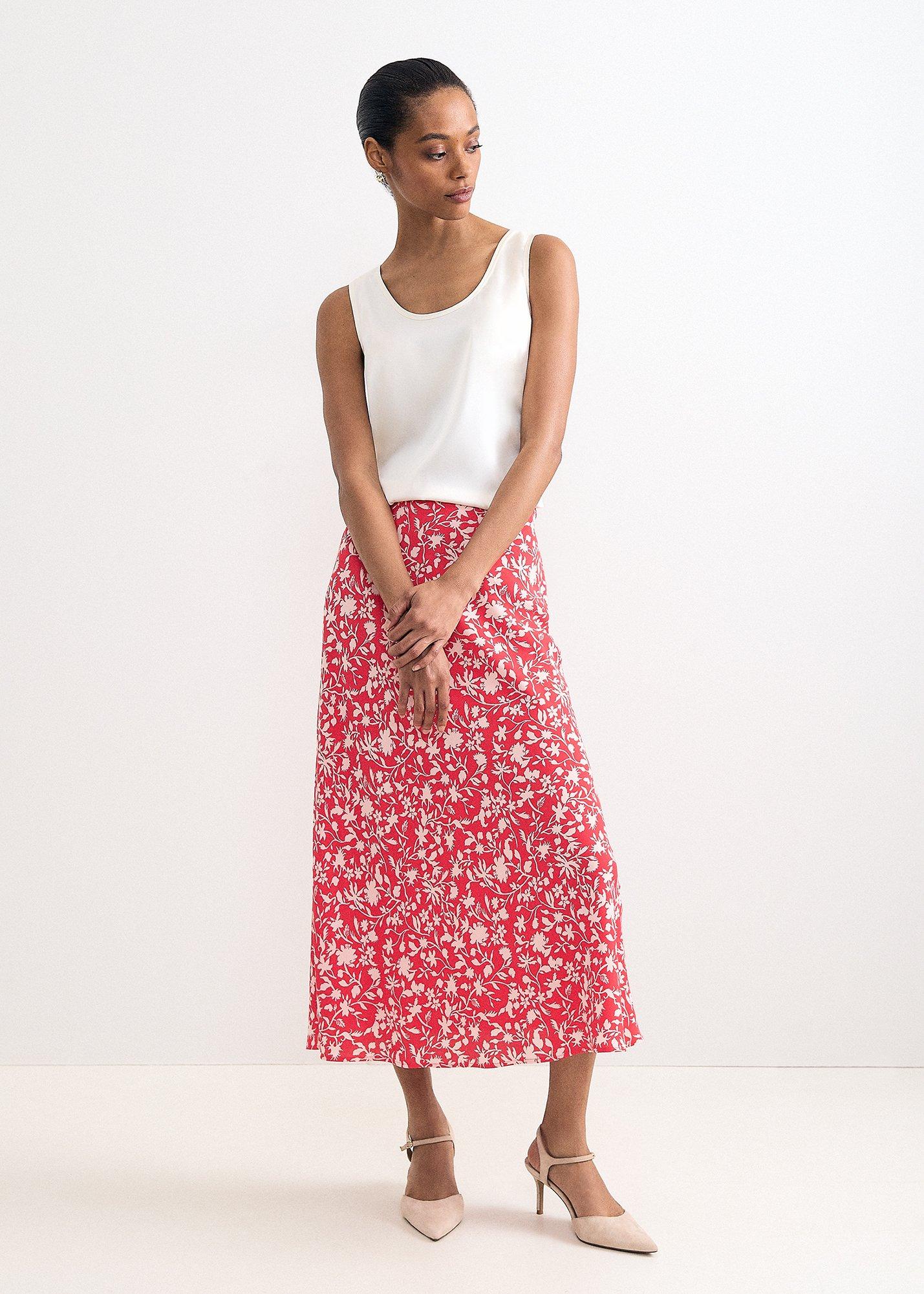 Roxana Red Floral Print Midi Skirt