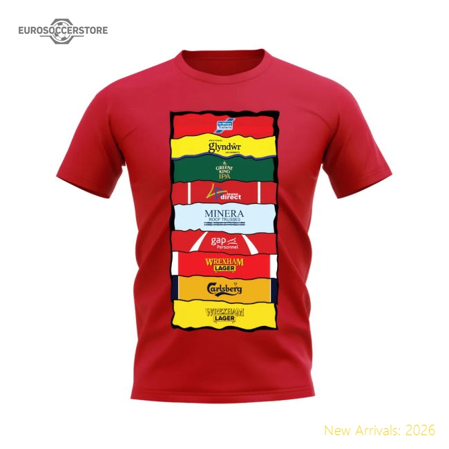 Wrexham Shirt Sponsor History T-shirt (red) - Premium Quality