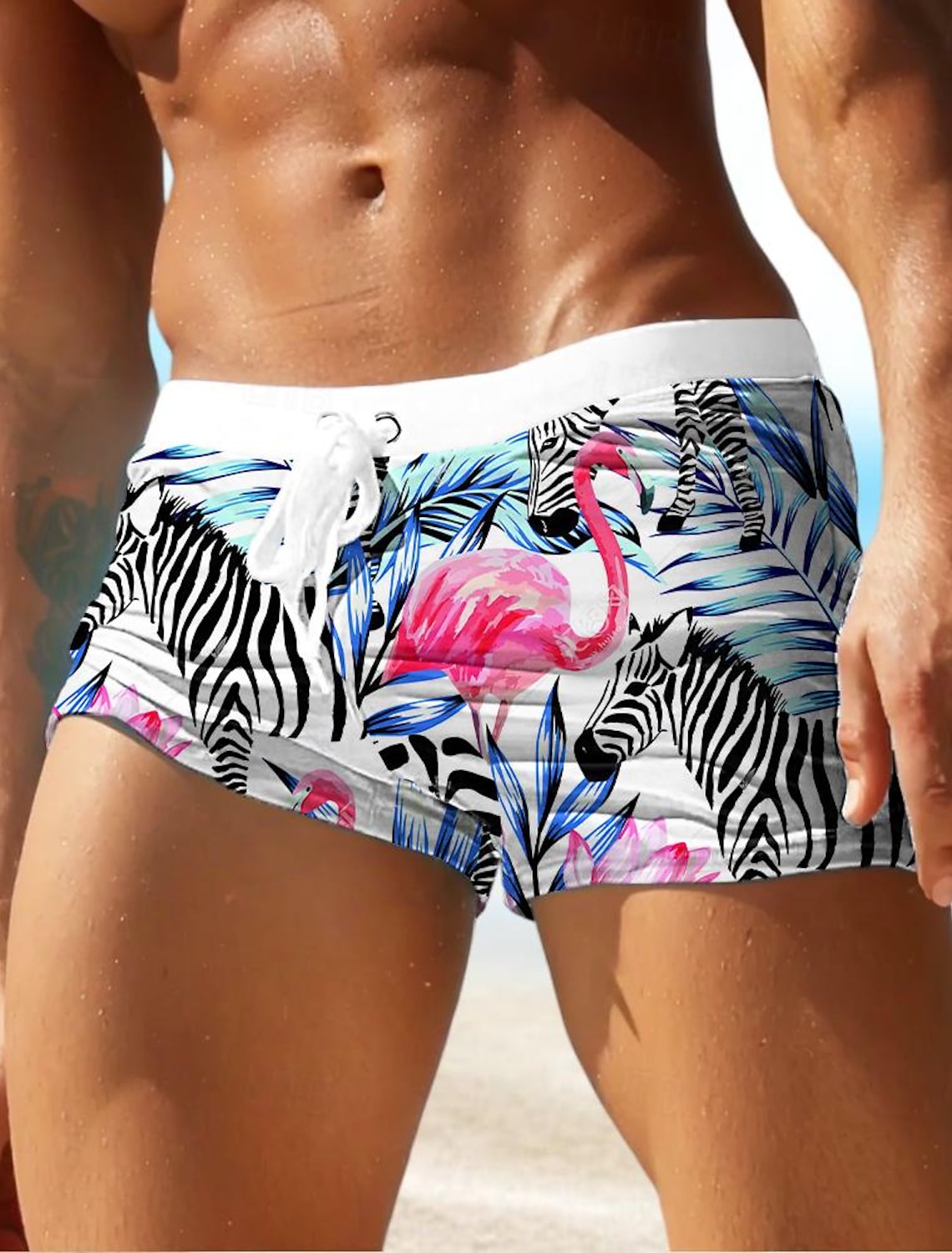 Men's Rooster Chick Funny Slang Stretchy Boxer Briefs Swimming Trunks