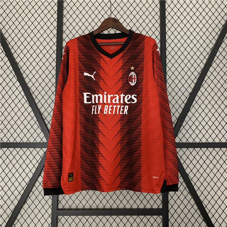 AC Milan 2324 Home Red Long Sleeve Soccer Jersey Football Shirt -