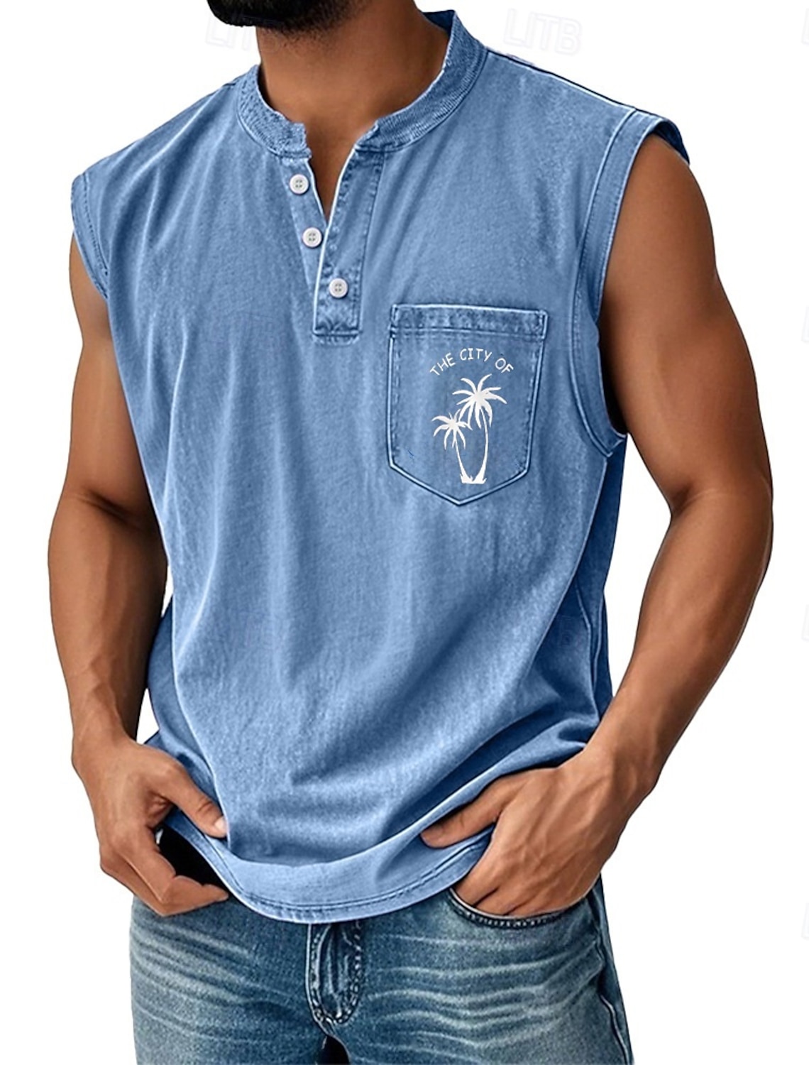Men's 100% Cotton Acid Wash Shirt Sleeveless Shirt Sleeveless Henley Summer Coconut Casual Garment Dyed Faded Vintage Washed Casual Daily Streetwear Black Dark Green Light Grey Top Tee for Men