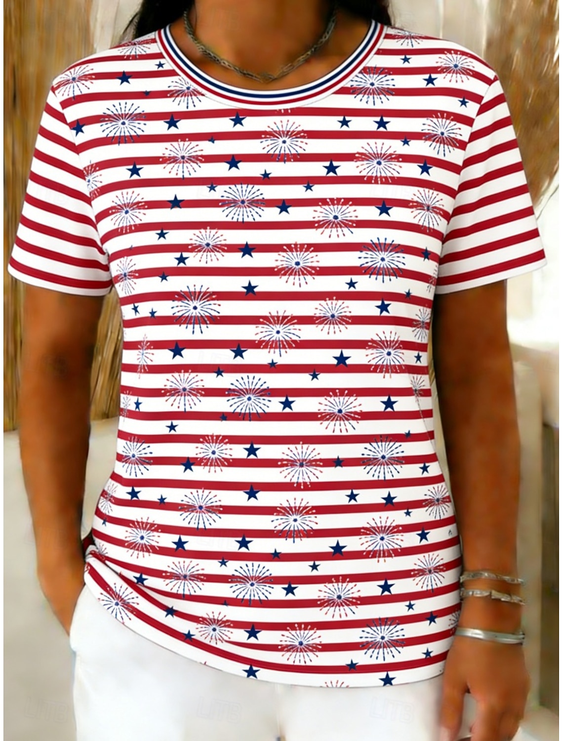 American Independence Day Women's T Shirt Tee Top Print Graphic Striped Stylish Classic Casual Short Sleeve Crew Neck Regular Tops Daily Going out Weekend Red Summer Spring