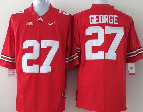 Men's OSU Buckeyes Eddie George #27 match worn Red 2014 embroidered