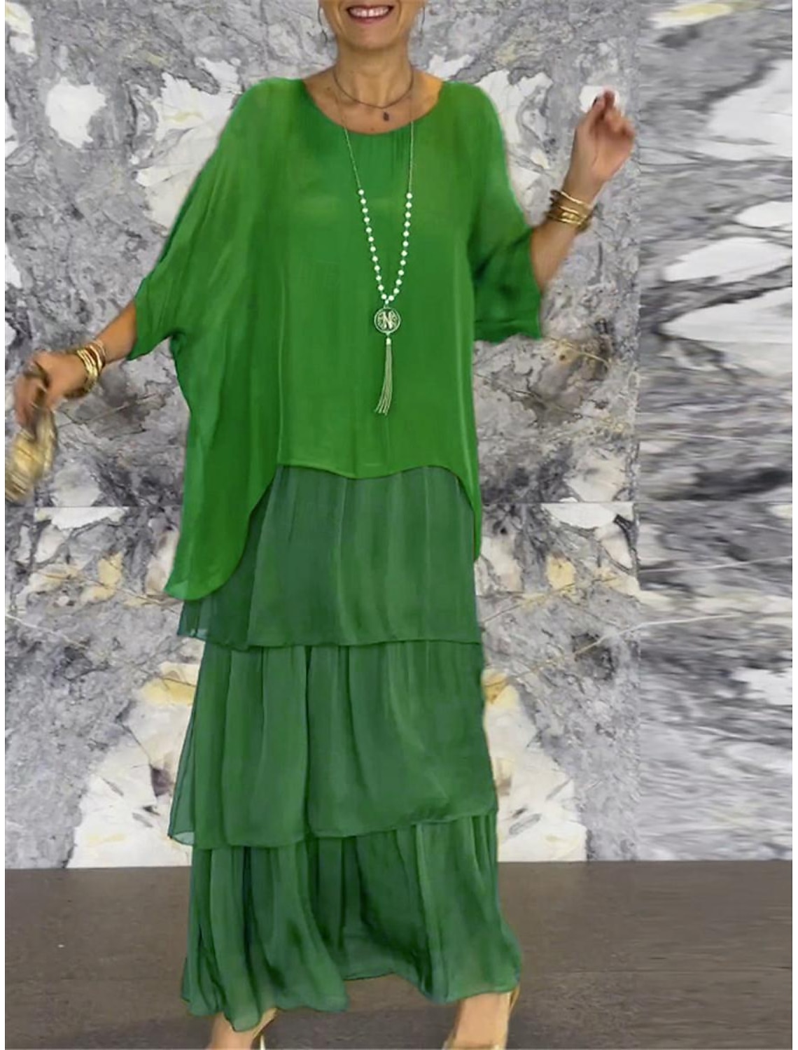 Women's Long Dress Maxi Dress Casual Dress Summer Dress Boho Dress Stylish Casual Vacation Daily Date Regular Fit Geometric 3/4 Length Sleeve Crew Neck White Navy Blue Green Summer