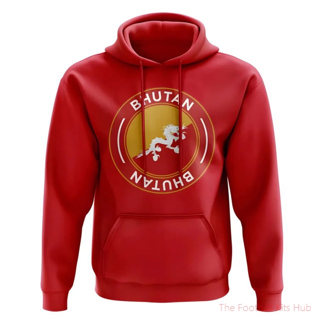 Men Bhutan Football Badge Hoodie (Red)