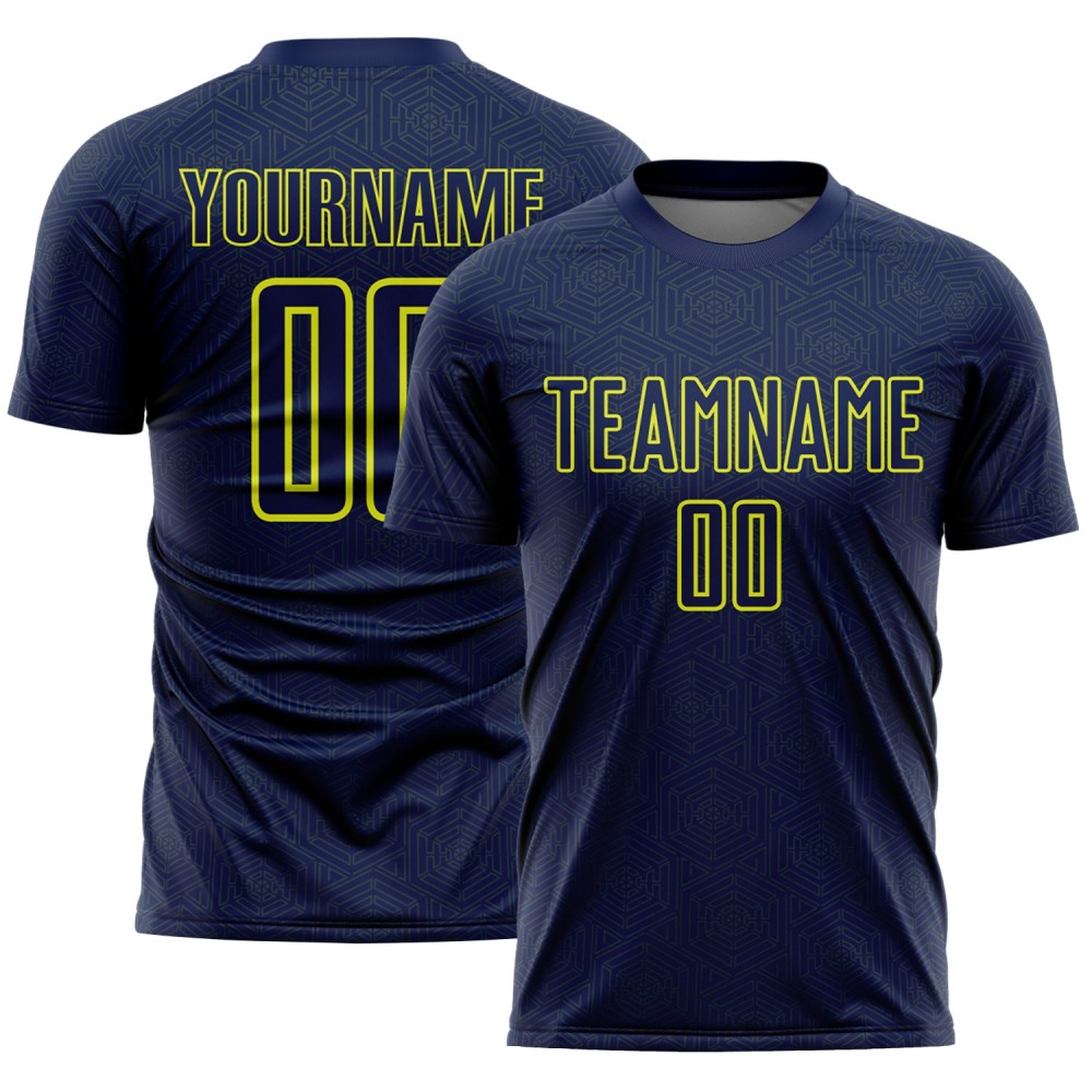 Uniform Shape Neon Geometric Sublimation Custom Sports Soccer Yellow Jersey Navy