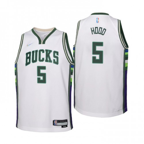 Milwaukee Milwaukee Bucks #5 Rodney Hood Youth Nike White 2021/22 Swingman Jersey ¨C City Edition Youth