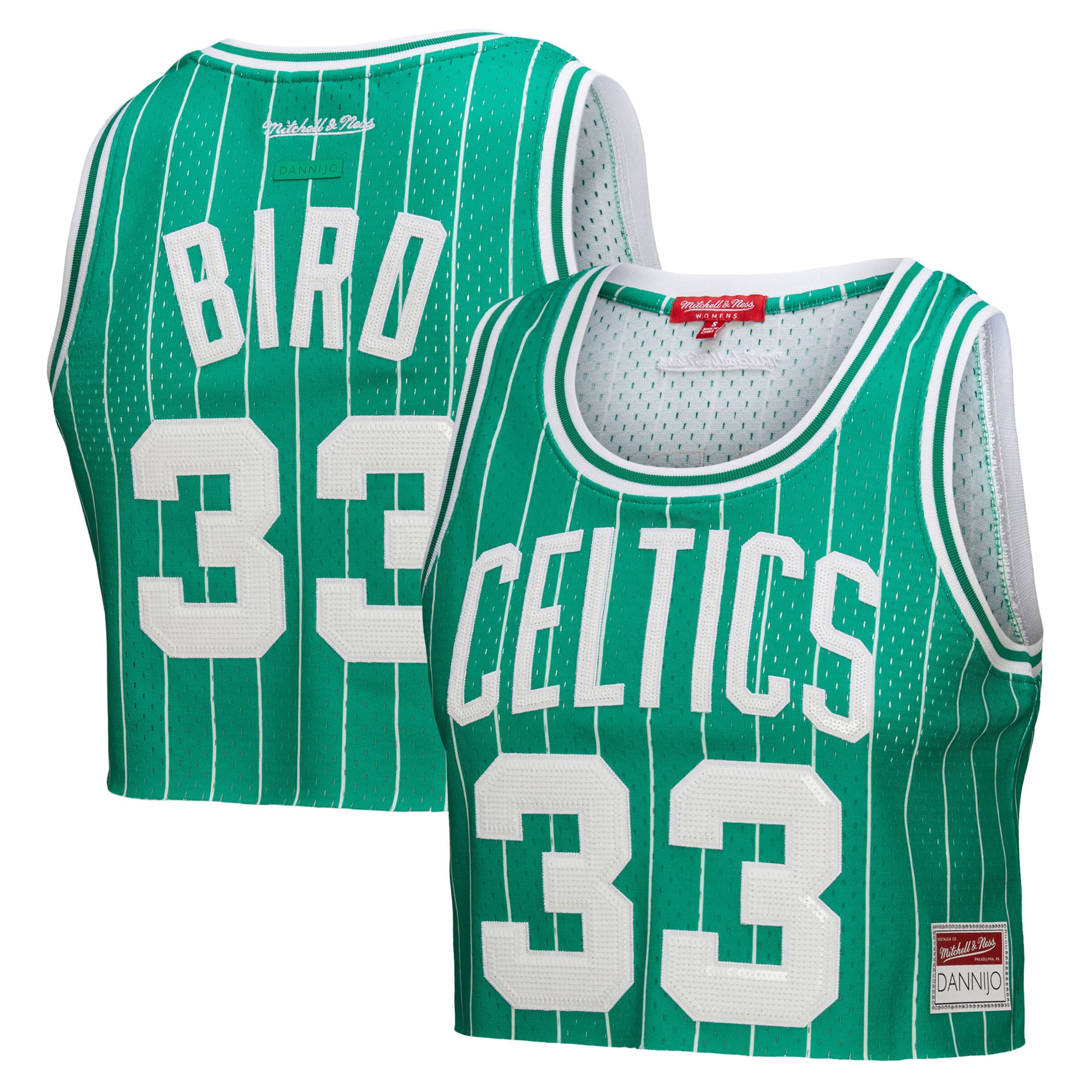 [SJH] Youth Larry Bird Boston Celtics x DANNIJO Women's Fashion Cropped Basketball Jersey - Kelly Green