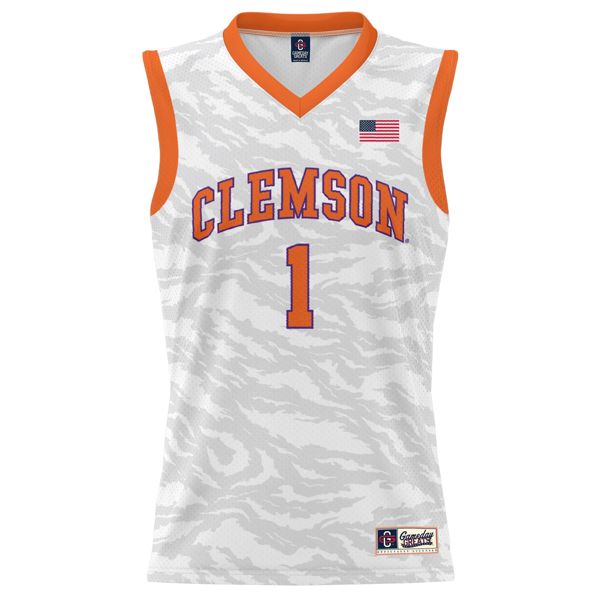 [DDG] Clemson Tigers GameDay Greats Unisex Lightweight Tiger Print Basketball Jersey - White