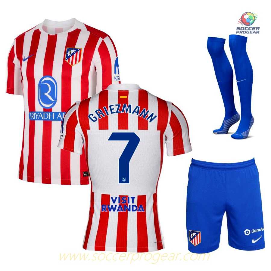 Atletico Madrid Home Youth Football Kit Football Shirt 2025-26 Edition Griezmann