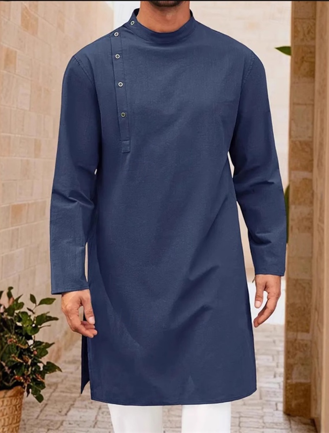 Men's Loungewear Nightgown Nightshirt Plain Stylish Comfort Home Daily Cotton Breathable Stand Collar Long Sleeve Spring Fall Black White
