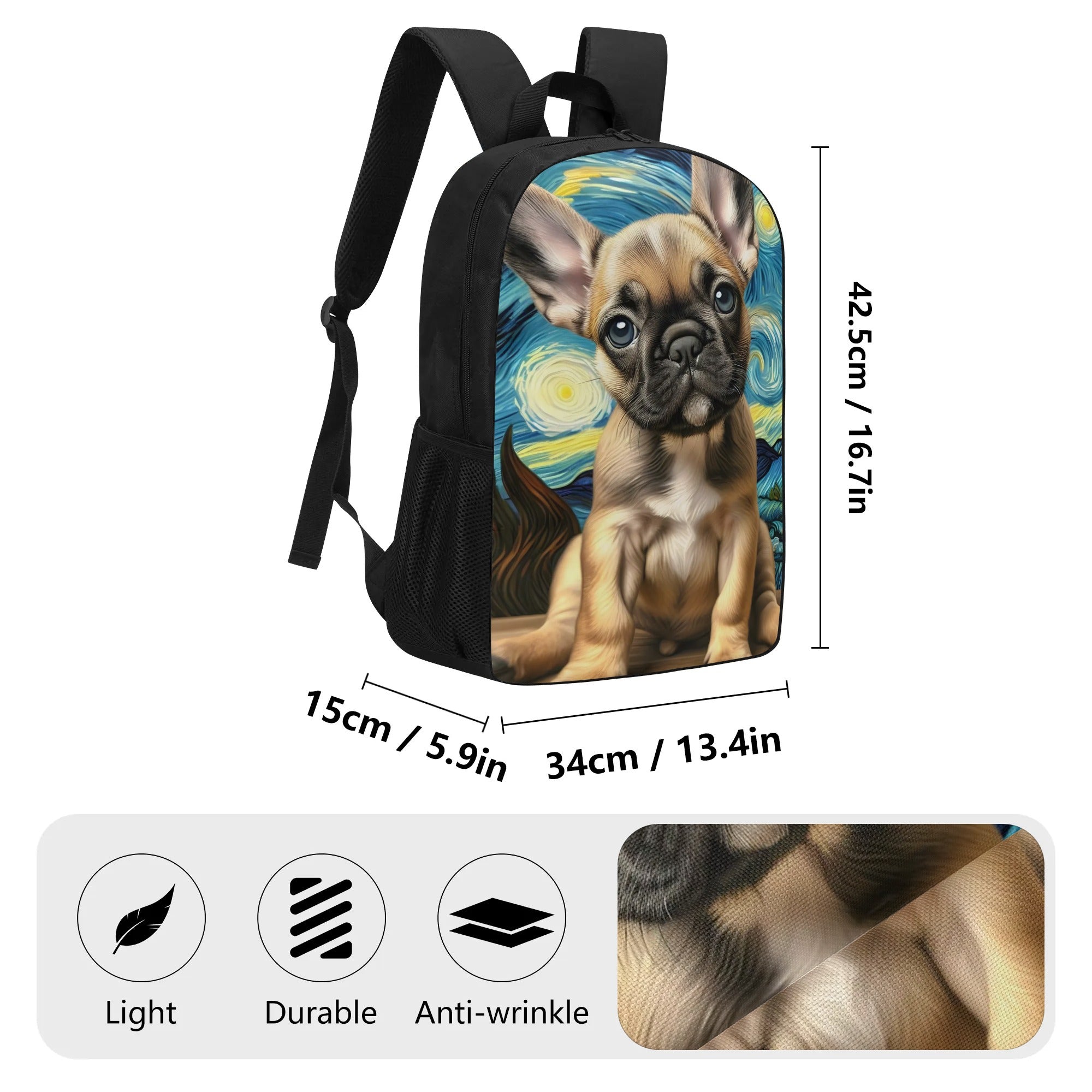 French Bulldog Zeus 17 Inch Backpack Practical Pet Supply